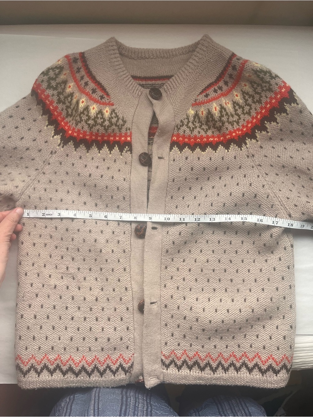 Women's Unbranded Wool Beige Fair Isle Button-Front Cardigan Cottagecore - Picture 9 of 13